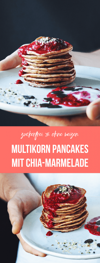 Fructosearme Pancakes mit Chia-Marmelade | Kefir, Buchweizen-, Dinkel- und Braunhirsemehl | zuckerfrei, weizen-frei | fructopia.de/