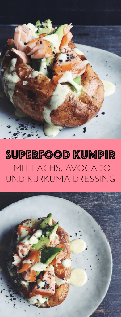 Superfood Kumpir: Türkische Ofenkartoffel mit Lachs, Avocado und Kurkuma-Dressing |Fructosearme Rezepte von fructopia.de