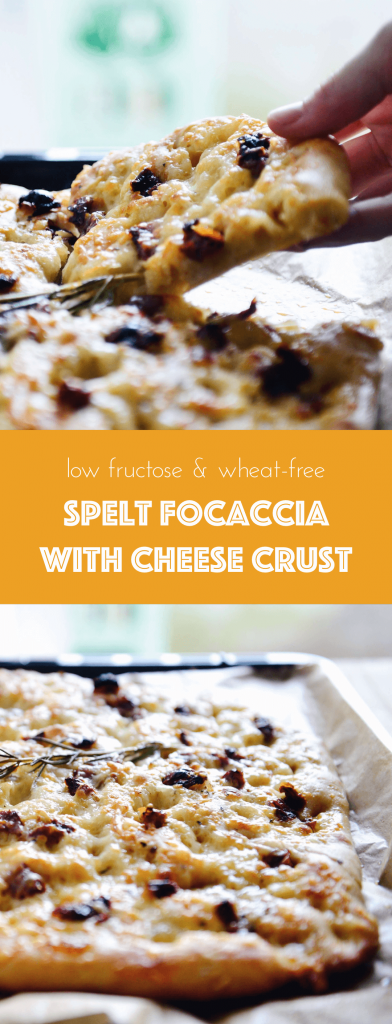 Crispy Spelt Focaccia with Cheese and dried tomatoes | low fructose, wheat-free | fructopia.de